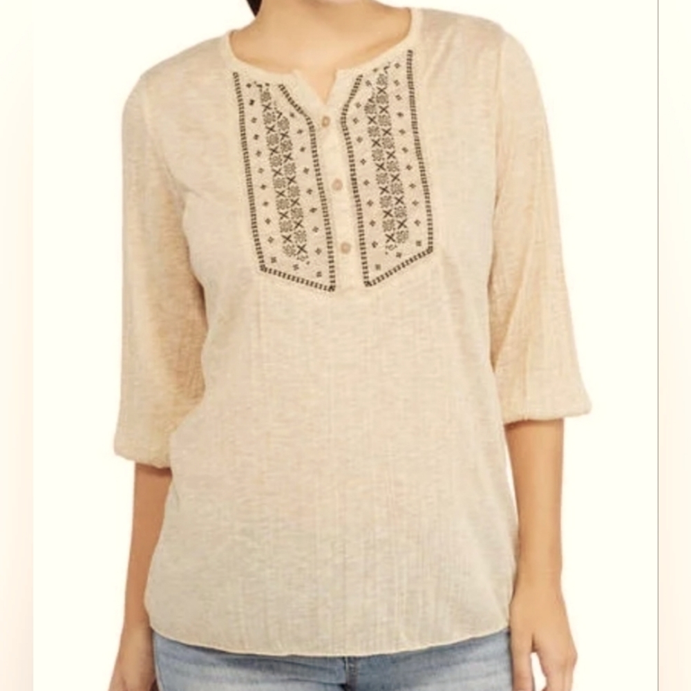 Women's size XL 16-18 Faded Glory Top Sheer Blouse 3/4 sleeves Brown Tan VGC